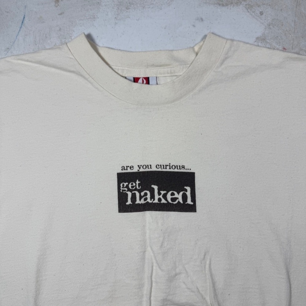 Vintage Bay Side Get Naked T-Shirt Mens L Cream Beach Funny Tee USA Made 90s